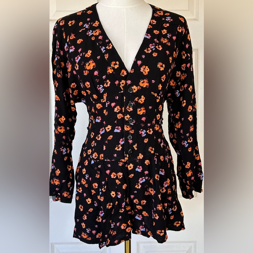 Free People Women’s V-Neck Floral‎ Belted Romper Size 2